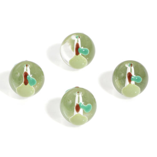 Image de 5 Pcs Perles pour DIY Fabrication de Bijoux en Verre au Chalumeau Rond Vert Poire Émail 12mm Dia, Trou: 1.4mm