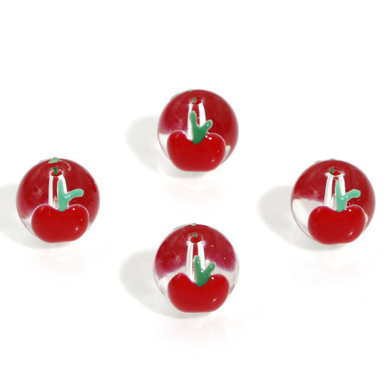 Image de 5 Pcs Perles pour DIY Fabrication de Bijoux en Verre au Chalumeau Rond Rouge Pomme Émail 12mm Dia, Trou: 1.4mm