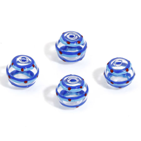 Image de Perles pour DIY Fabrication de Bijoux en Verre au Chalumeau Rond Bleu à Pois Émail 15mm Dia, Trou: 2.5mm, 2 Pcs