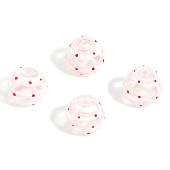 Bild von Muranoglas Perlen für die Herstellung von DIY-Charme-Schmuck Rund Hellrosa Punkt Emaille ca 15mm D., Loch:ca. 2.5mm, 2 Stück