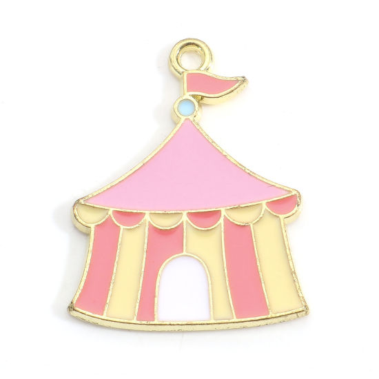 Immagine di Lega di Zinco Charms Oro Placcato Multicolore Tenda Circo Smalto 26mm x 20.5mm, 5 Pz