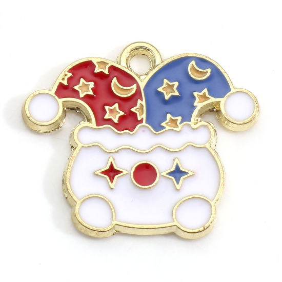 Immagine di Lega di Zinco Charms Oro Placcato Multicolore Clown Circo Smalto 20mm x 17mm, 5 Pz