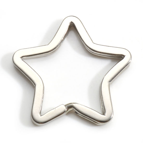 Picture of 10 PCs Zinc Based Alloy Keychain & Keyring Silver Tone Pentagram Star 3.5cm x 3.4cm
