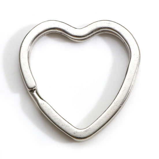 Picture of 10 PCs Zinc Based Alloy Keychain & Keyring Silver Tone Heart 3.1cm x 3.1cm