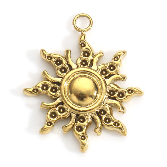 Изображение 3 ШТ Экологичное вакуумное PVD-покрытие 304 Нержавеющая Сталь галактика Подвески Солнце 18K позолоченный 20мм x 17мм
