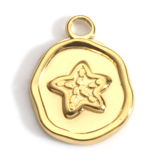 Picture of 3 PCs Eco-friendly PVD Vacuum Plating 304 Stainless Steel Ocean Jewelry Charms 18K Gold Plated Irregular Star Fish 16.5mm x 13mm