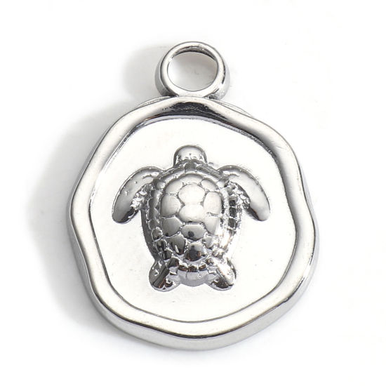 Picture of 304 Stainless Steel Ocean Jewelry Charms Silver Tone Irregular Tortoise 16.5mm x 13mm, 3 PCs