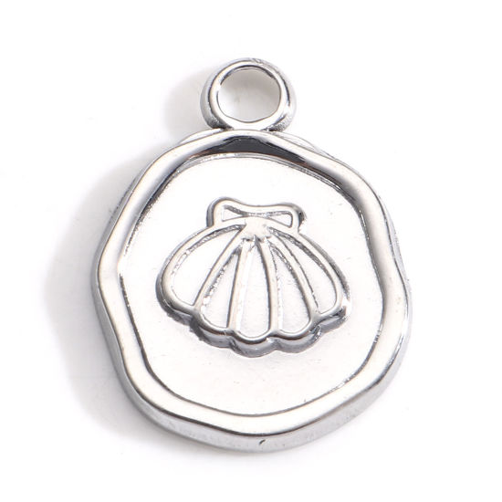 Picture of 304 Stainless Steel Charms Silver Tone Irregular Shell 16.5mm x 13mm, 3 PCs