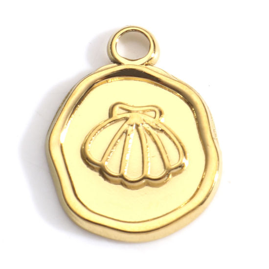 Picture of 3 PCs Eco-friendly PVD Vacuum Plating 304 Stainless Steel Charms 18K Gold Plated Irregular Shell 16.5mm x 13mm