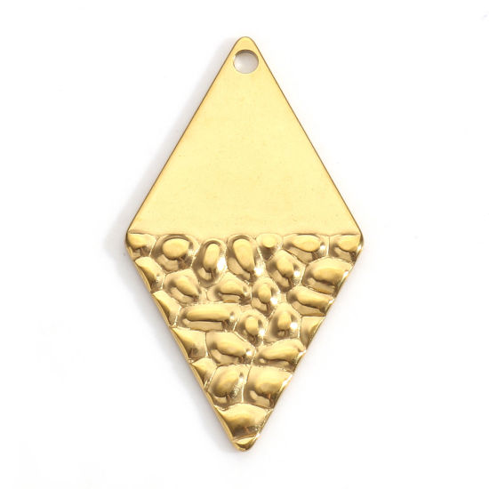 Picture of 5 PCs Eco-friendly PVD Vacuum Plating 304 Stainless Steel Geometric Pendants 18K Gold Plated Rhombus Texture 3.2cm x 1.8cm