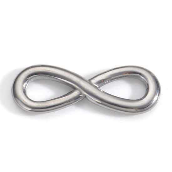 Imagen de 304 Acero Inoxidable Conectores Dijes Colgantes Símbolo del infinito Tono de Plata Hueco 24mm x 8mm, 3 Unidades