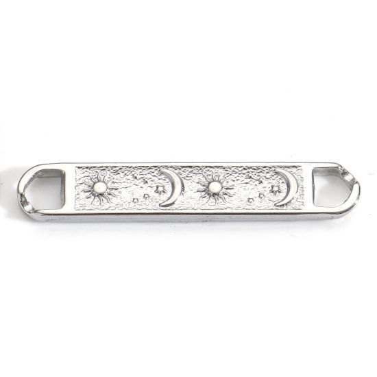 Immagine di 304 Acciaio Inossidabile Galassia Pendenti Charms Connettori Rettangolo Tono Argento Sole & Luna 4.2cm x 0.7cm, 3 Pz