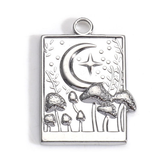 Picture of 304 Stainless Steel Charms Silver Tone Rectangle Mushroom 25mm x 18.5mm, 3 PCs