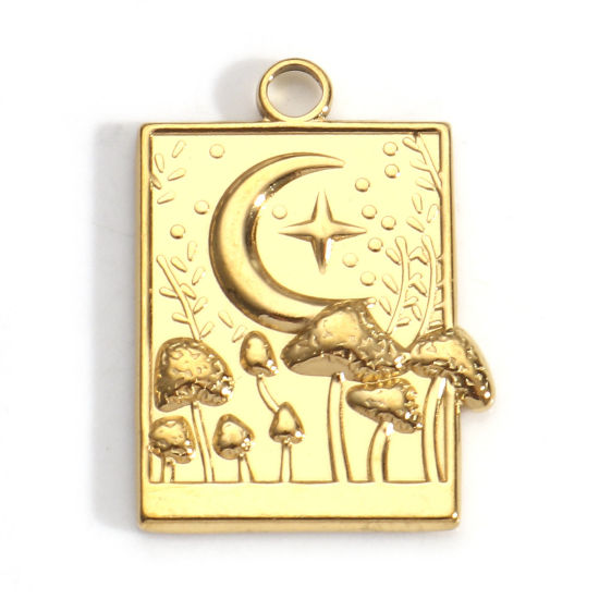 Picture of 3 PCs Eco-friendly PVD Vacuum Plating 304 Stainless Steel Charms 18K Gold Plated Rectangle Mushroom 25mm x 18.5mm