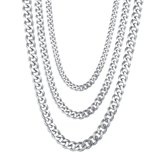 Imagen de 304 Acero Inoxidable Cadena de Eslabones Cubanos Collares Tono de Plata 60cm longitud, Cadena: 3mm, 1 Unidad