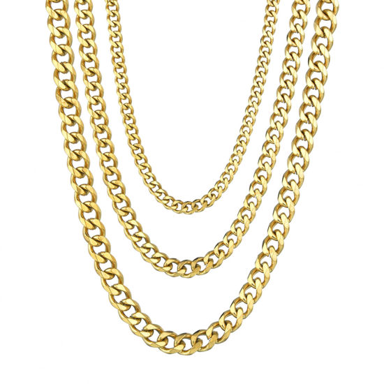 Imagen de 304 Acero Inoxidable Cadena de Eslabones Cubanos Collares Chapado en Oro 40cm longitud, Cadena: 3mm, 1 Unidad