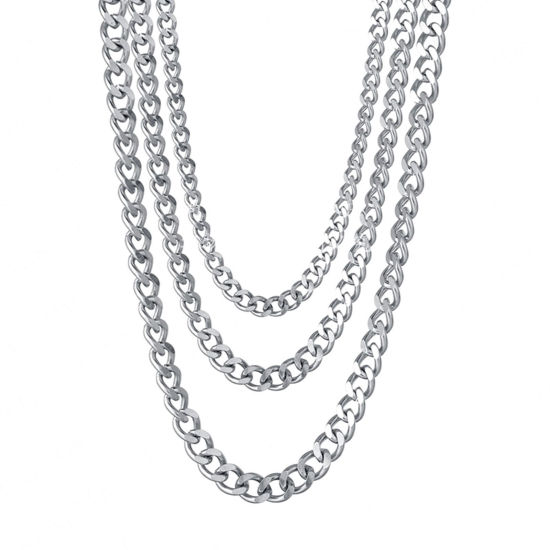 Image de Colliers en 304 Acier Inoxydable Chaîne à Maillons Cubains Argent Mat 50cm long, Taille de Chaîne: 5mm, 1 Pièce