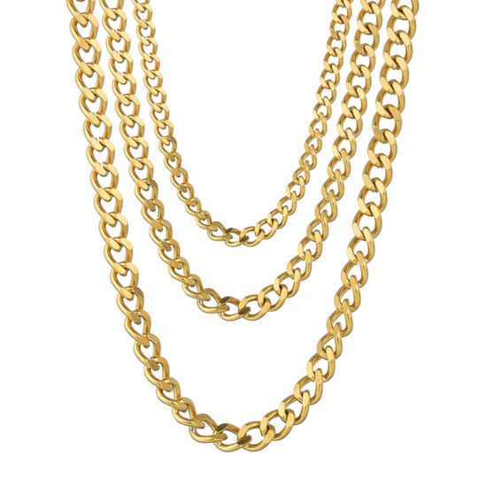 Image de Colliers en 304 Acier Inoxydable Chaîne à Maillons Cubains Doré 50cm long, Taille de Chaîne: 3mm, 1 Pièce