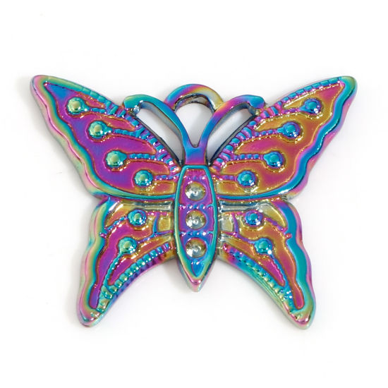 Изображение Экологичное вакуумное PVD-покрытие 304 Нержавеющая Сталь Насекомое Подвески Бабочка Цвет радуги с покрытием ss4 Страз) 24.5мм x 20мм, 3 ШТ