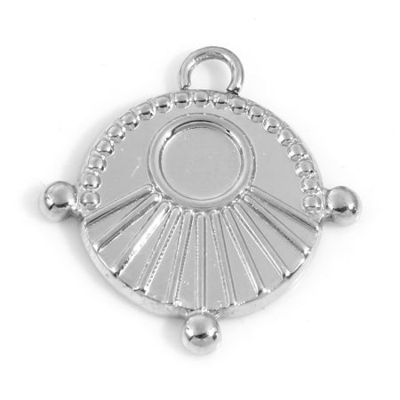 Picture of Eco-friendly 304 Stainless Steel Galaxy Charms Silver Tone Round Cabochon Settings (Fits 4mm Dia.) 17mm x 16mm, 3 PCs