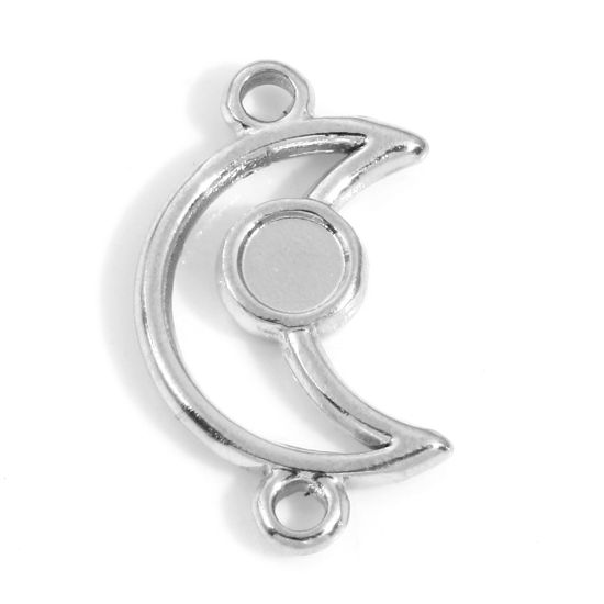 Picture of Eco-friendly Vacuum Plating 304 Stainless Steel Galaxy Charms Silver Tone Half Moon Cabochon Settings (Fits 4mm Dia.) 20.5mm x 12mm, 3 PCs