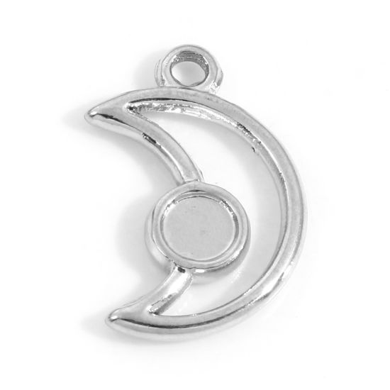 Picture of Eco-friendly Vacuum Plating 304 Stainless Steel Galaxy Charms Silver Tone Half Moon Cabochon Settings (Fits 4mm Dia.) 20.5mm x 12mm, 3 PCs