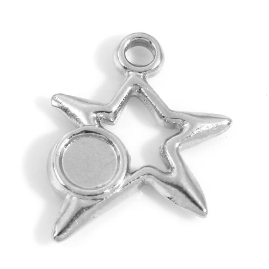 Picture of Eco-friendly Vacuum Plating 304 Stainless Steel Galaxy Charms Silver Tone Star Cabochon Settings (Fits 4mm Dia.) 17.5mm x 15mm, 3 PCs