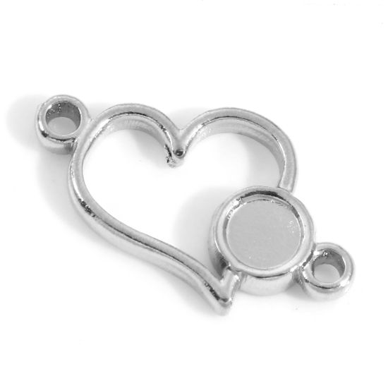 Picture of Eco-friendly Vacuum Plating 304 Stainless Steel Galaxy Charms Silver Tone Heart Cabochon Settings (Fits 4mm Dia.) 19mm x 11mm, 3 PCs