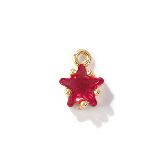 Imagen de 2 Unidades Latón piedra del zodíaco Colgantes Charms Estrella 14K Oro Real Chappado Enero Color de Vino Tinto Circón Artificial 7.5mm x 5mm