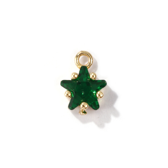 Imagen de 2 Unidades Latón piedra del zodíaco Colgantes Charms Estrella 14K Oro Real Chappado Mayo Verde Circón Artificial 7.5mm x 5mm