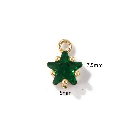 Imagen de 2 Unidades Latón piedra del zodíaco Colgantes Charms Estrella 14K Oro Real Chappado Mayo Verde Circón Artificial 7.5mm x 5mm