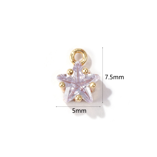Imagen de 2 Unidades Latón piedra del zodíaco Colgantes Charms Estrella 14K Oro Real Chappado Junio Púrpura Claro Circón Artificial 7.5mm x 5mm