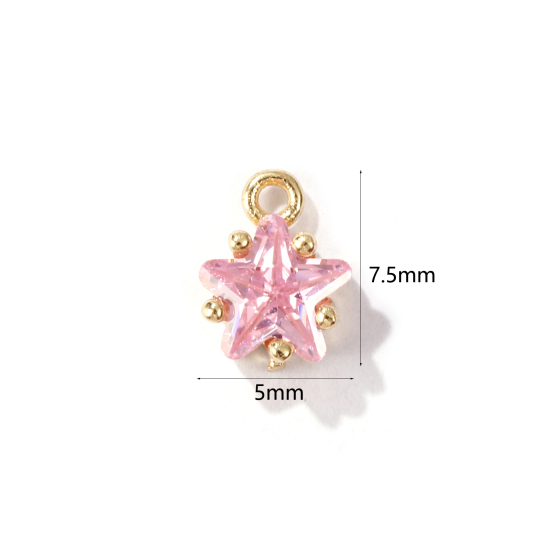 Imagen de 2 Unidades Latón piedra del zodíaco Colgantes Charms Estrella 14K Oro Real Chappado Octubre Rosa Claro Circón Artificial 7.5mm x 5mm