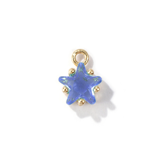 Imagen de 2 Unidades Latón piedra del zodíaco Colgantes Charms Estrella 14K Oro Real Chappado Diciembre Azul Claro Circón Artificial 7.5mm x 5mm