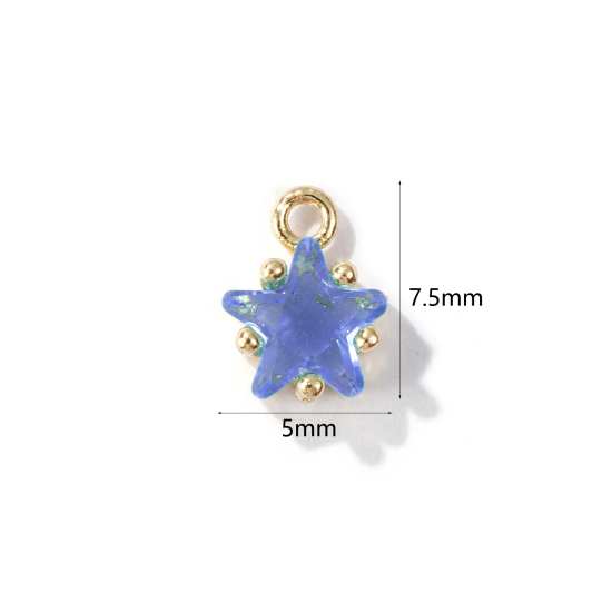 Imagen de 2 Unidades Latón piedra del zodíaco Colgantes Charms Estrella 14K Oro Real Chappado Diciembre Azul Claro Circón Artificial 7.5mm x 5mm