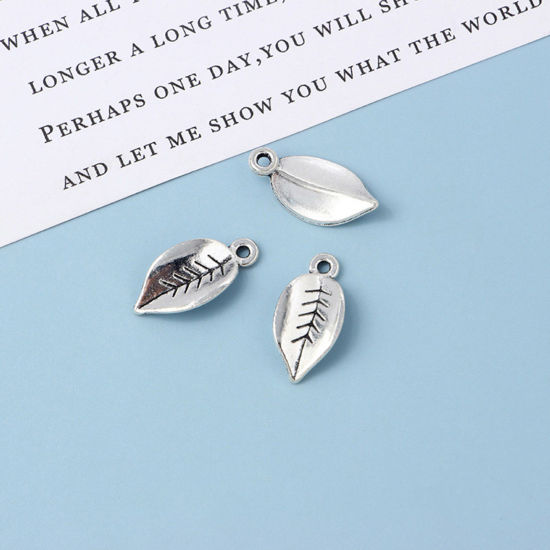 Picture of Zinc Based Alloy Charms Antique Silver Color Leaf 19mm x 9mm, 20 PCs