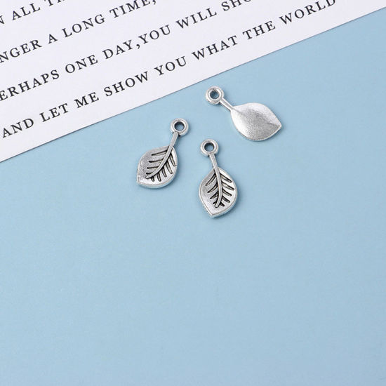 Picture of Zinc Based Alloy Charms Antique Silver Color Leaf 16mm x 8mm, 20 PCs