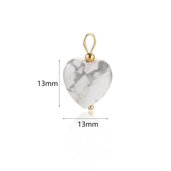 Picture of 1 Piece Howlite Charms Gold Plated White Heart 13mm x 13mm