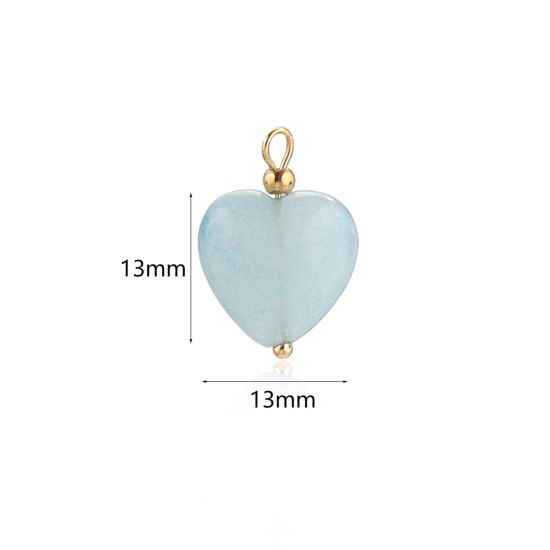 Picture of 1 Piece Aventurine Charms Gold Plated Light Green Heart 13mm x 13mm