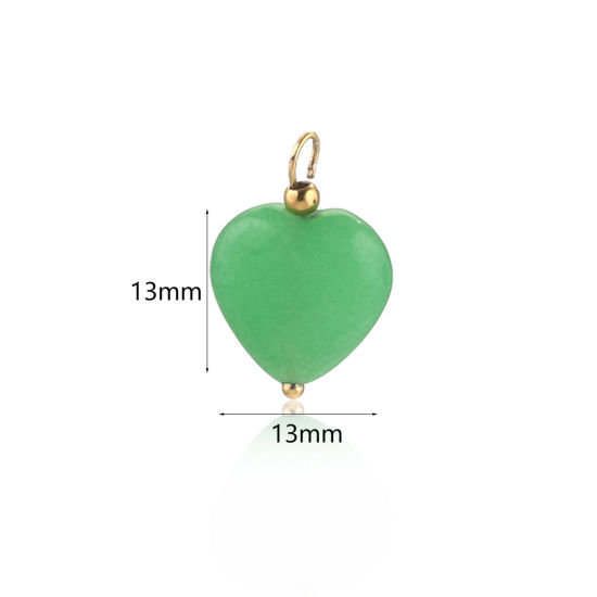 Picture of 1 Piece Green Aventurine Charms Gold Plated Green Heart 13mm x 13mm