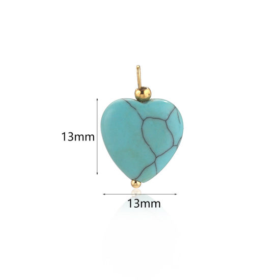 Picture of 1 Piece Turquoise Charms Gold Plated Green Blue Heart 13mm x 13mm