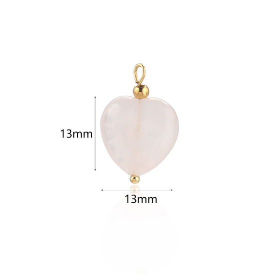 Picture of 1 Piece Simulated Rose Quartz Charms Gold Plated Light Pink Heart 13mm x 13mm