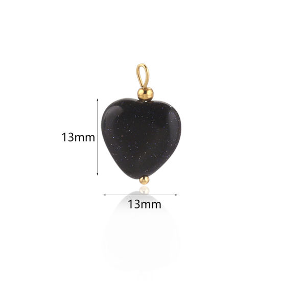 Picture of 1 Piece Sandstone Charms Gold Plated Black Heart 13mm x 13mm