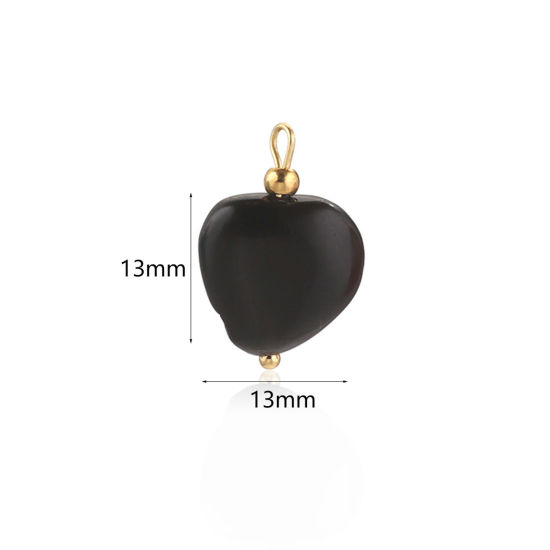 Picture of 1 Piece Obsidian Charms Gold Plated Black Heart 13mm x 13mm