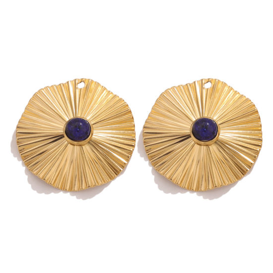 Изображение 1 ШТ 304 Нержавеющая Сталь & Камень Богемный стиль Подвески Круглые 18K позолоченный Темно-синий 31мм Диаметр