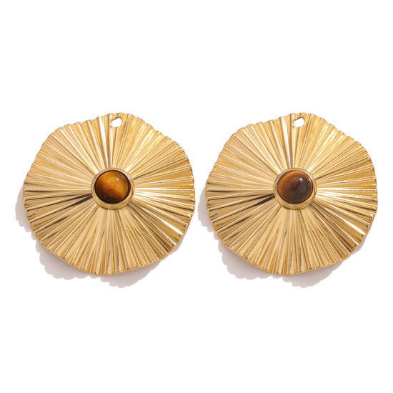 Изображение 1 ШТ 304 Нержавеющая Сталь & Камень Богемный стиль Подвески Круглые 18K позолоченный Коричневый 31мм Диаметр