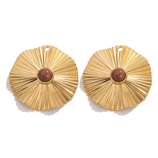 Изображение 1 ШТ 304 Нержавеющая Сталь & Камень Богемный стиль Подвески Круглые 18K позолоченный Коричневый 31мм Диаметр