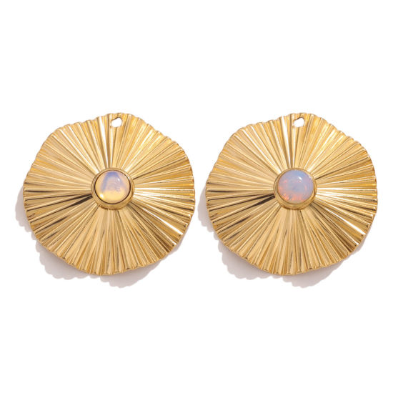 Изображение 1 ШТ 304 Нержавеющая Сталь & Камень Богемный стиль Подвески Круглые 18K позолоченный Белый 31мм Диаметр