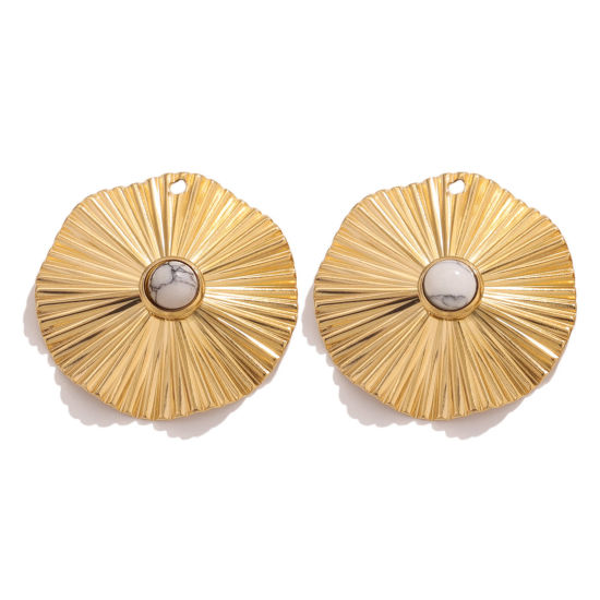 Изображение 1 ШТ 304 Нержавеющая Сталь & Камень Богемный стиль Подвески Круглые 18K позолоченный Белый 31мм Диаметр