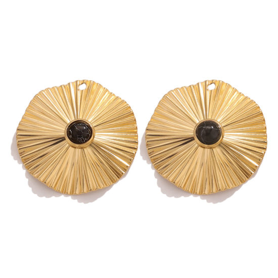 Изображение 1 ШТ 304 Нержавеющая Сталь & Камень Богемный стиль Подвески Круглые 18K позолоченный Черный 31мм Диаметр